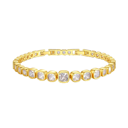 18k Gold Princess-Cut Moissanite Bezel Set Tennis Bracelet | BOCOS JEWELRY
