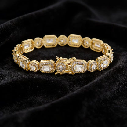 18k Gold Radiant & Round-Cut Moissanite Halo Tennis Bracelet | BOCOS JEWELRY