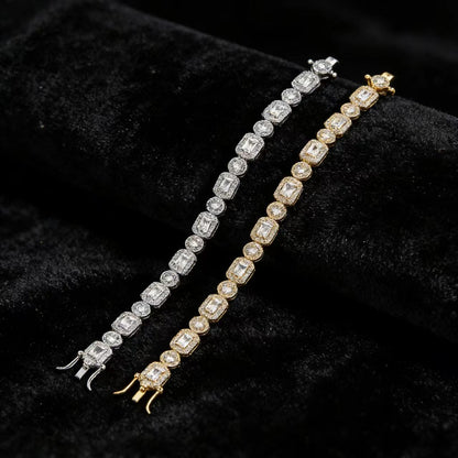 18k Gold Radiant & Round-Cut Moissanite Halo Tennis Bracelet | BOCOS JEWELRY