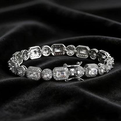 18k Gold Radiant & Round-Cut Moissanite Halo Tennis Bracelet | BOCOS JEWELRY