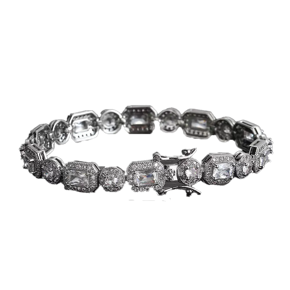 18k Gold Radiant & Round-Cut Moissanite Halo Tennis Bracelet | BOCOS JEWELRY