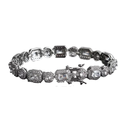 18k Gold Radiant & Round-Cut Moissanite Halo Tennis Bracelet | BOCOS JEWELRY