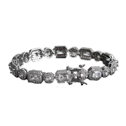 18k Gold Radiant & Round-Cut Moissanite Halo Tennis Bracelet | BOCOS JEWELRY