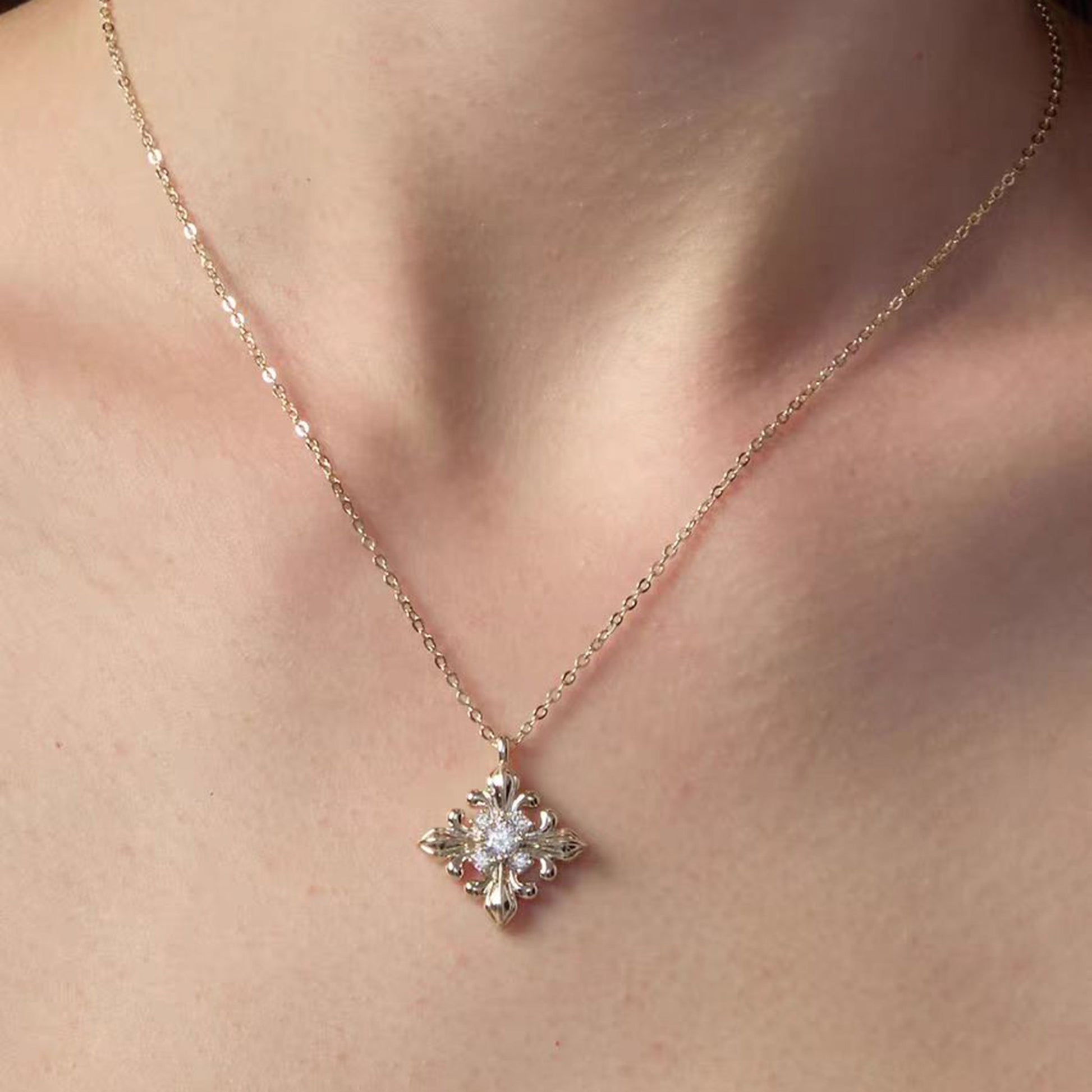 925 Silver Gold-Plated Round-Cut Moissanite Pendant Necklace | BOCOS JEWELRY