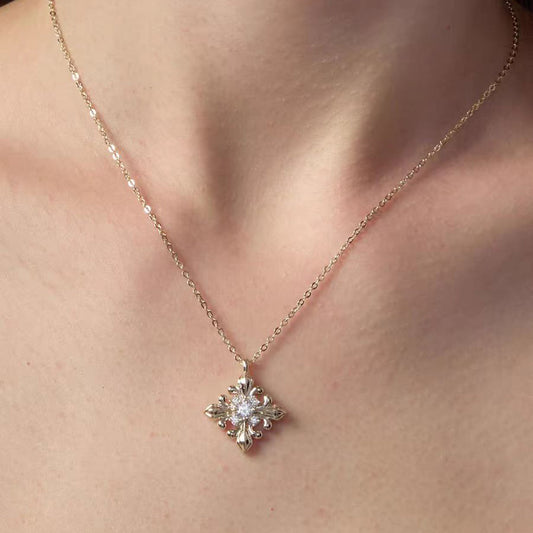 925 Silver Gold-Plated Round-Cut Moissanite Pendant Necklace | BOCOS JEWELRY