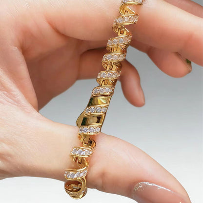 18k Gold Round-Cut Moissanite Spiral Link Bracelet | BOCOS JEWELRY