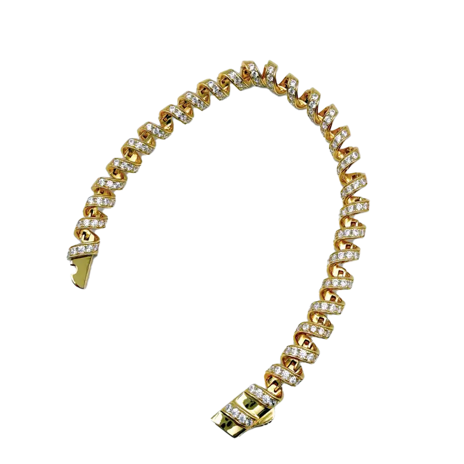 18k Gold Round-Cut Moissanite Spiral Link Bracelet | BOCOS JEWELRY