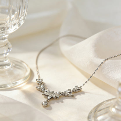 925 Silver Multi-Cut Moissanite Leaf Motif Necklace | BOCOS JEWELRY