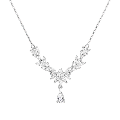 925 Silver Multi-Cut Moissanite Leaf Motif Necklace | BOCOS JEWELRY