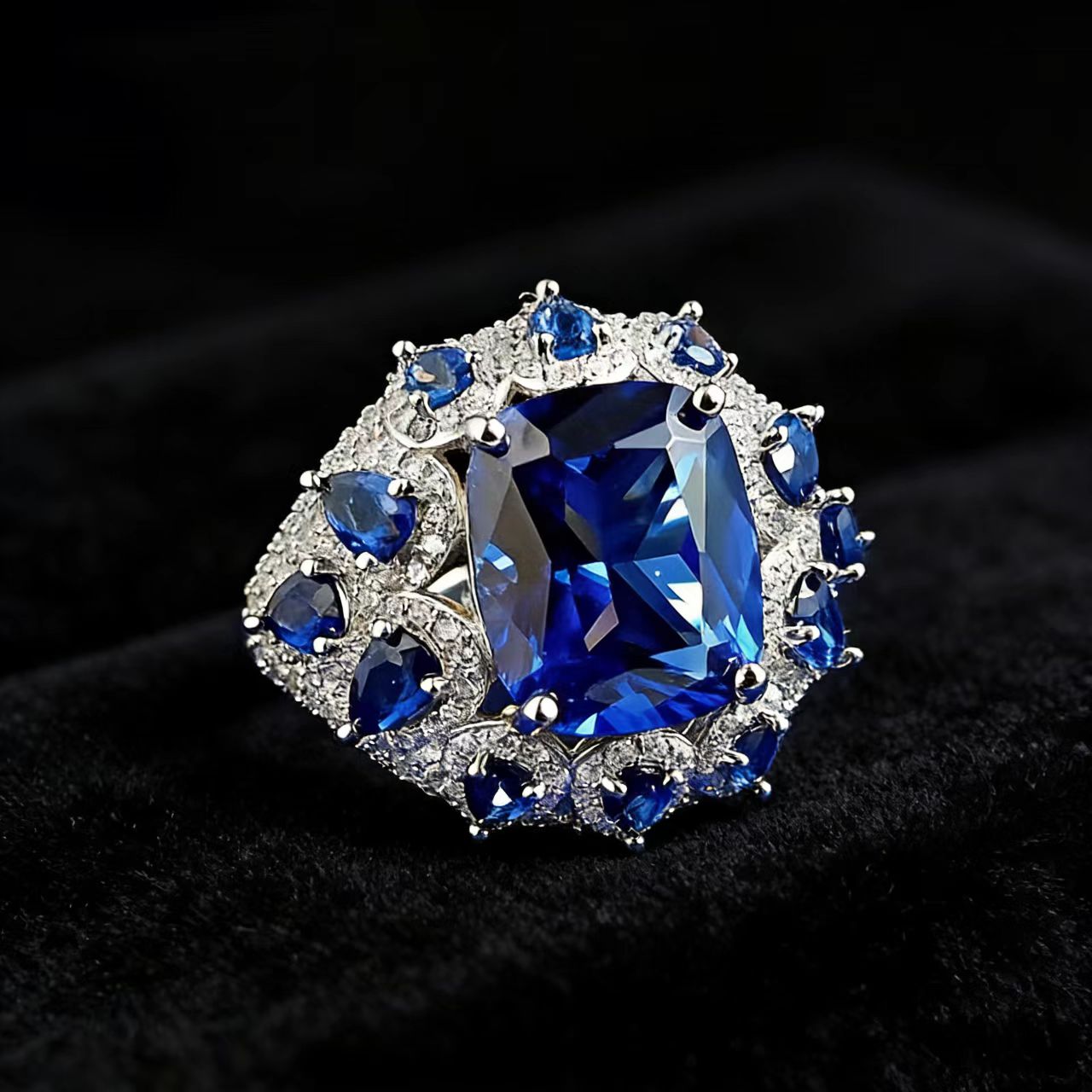 18k White Gold Cushion-Cut Lab-Grown Sapphire Ring | BOCOS JEWELRY