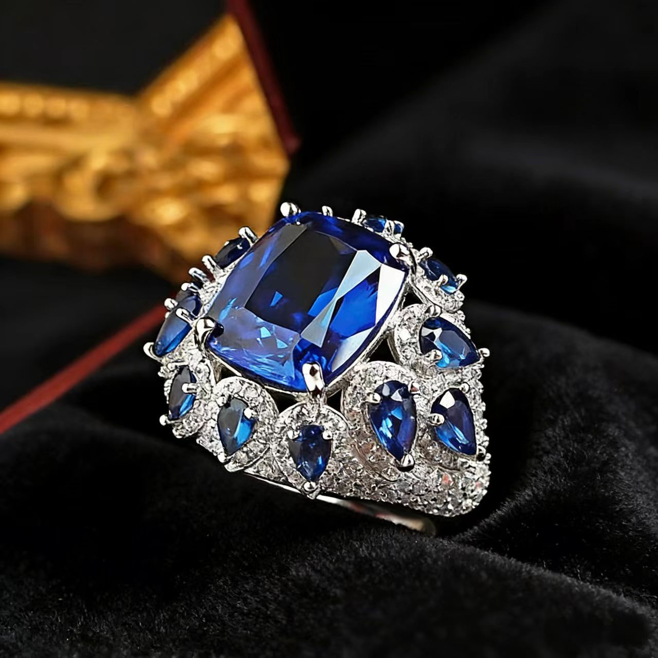 18k White Gold Cushion-Cut Lab-Grown Sapphire Ring | BOCOS JEWELRY