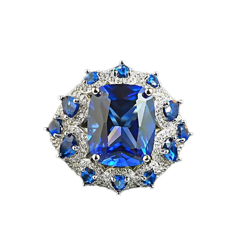 18k White Gold Cushion-Cut Lab-Grown Sapphire Ring | BOCOS JEWELRY