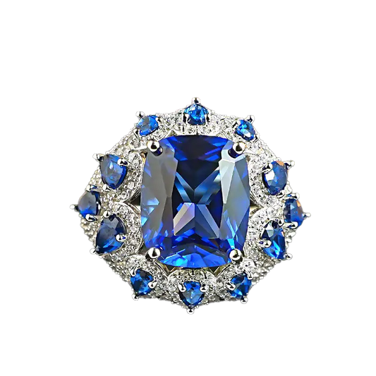 18k White Gold Cushion-Cut Lab-Grown Sapphire Ring | BOCOS JEWELRY