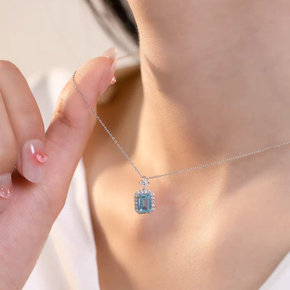 18k White Gold Emerald-Cut Lab-Grown Crystal Pendant Necklace | BOCOS JEWELRY