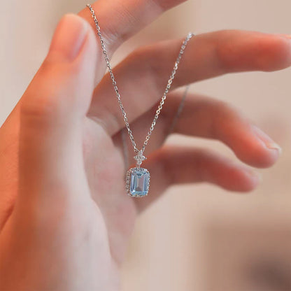 18k White Gold Emerald-Cut Lab-Grown Crystal Pendant Necklace | BOCOS JEWELRY