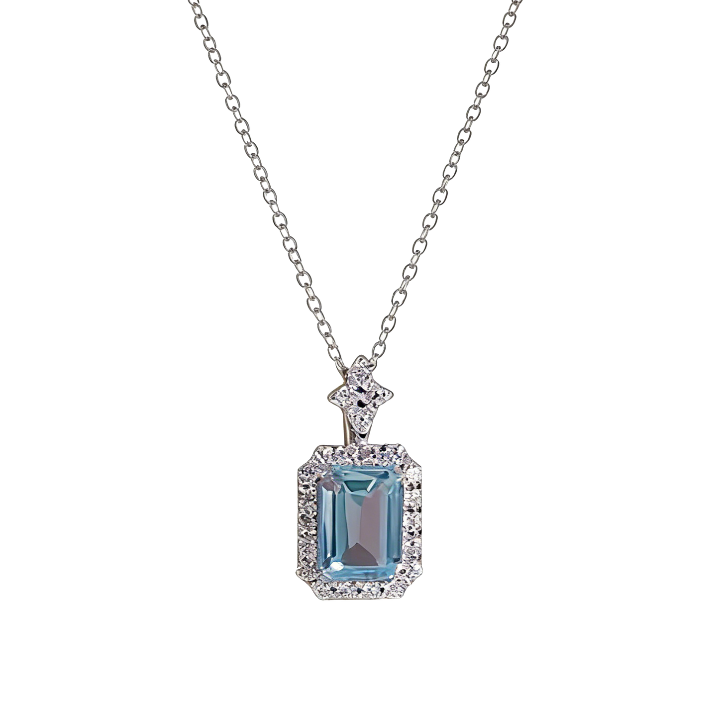 18k White Gold Emerald-Cut Lab-Grown Crystal Pendant Necklace | BOCOS JEWELRY