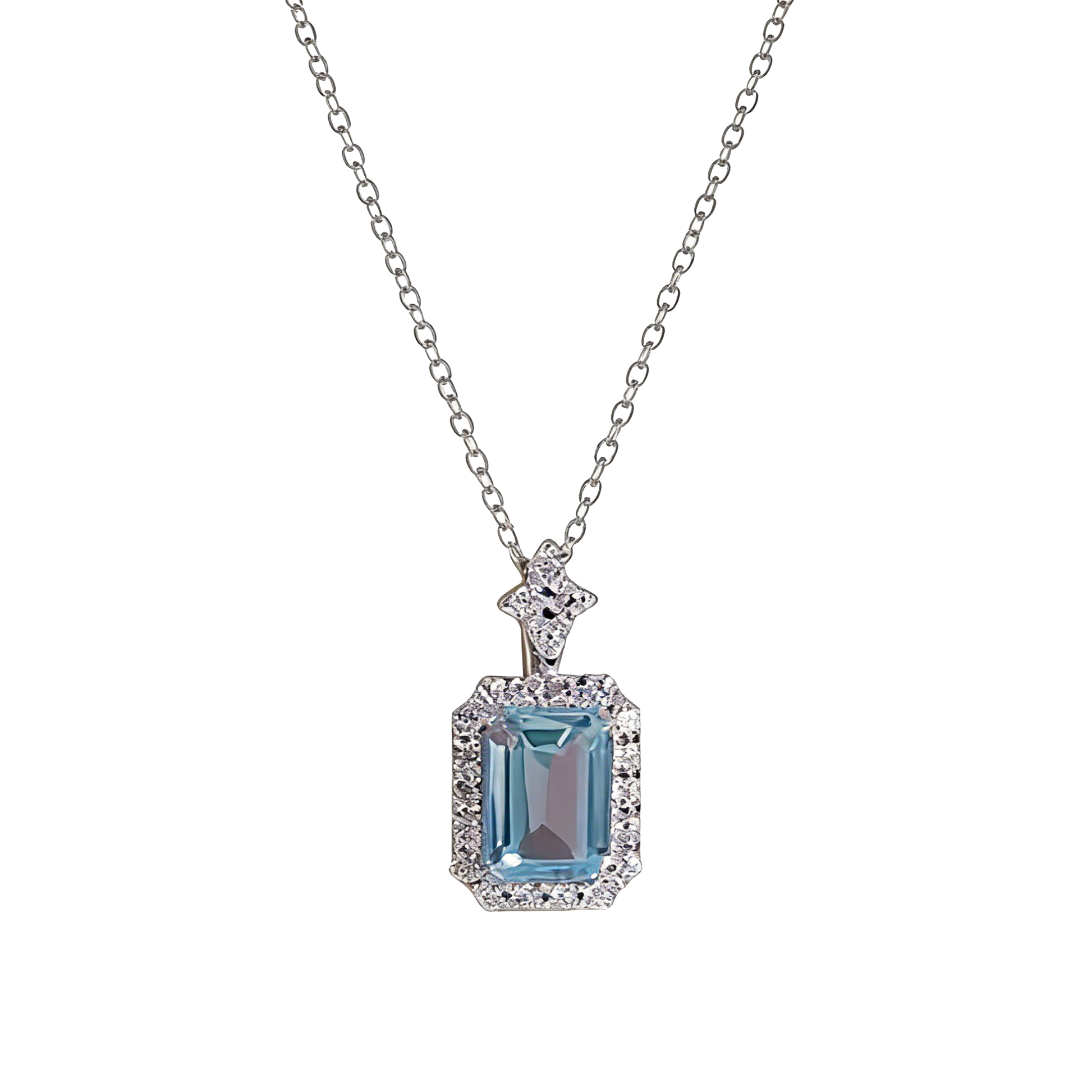 18k White Gold Emerald-Cut Lab-Grown Crystal Pendant Necklace | BOCOS JEWELRY