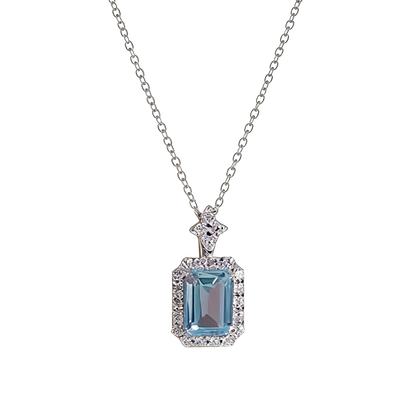 18k White Gold Emerald-Cut Lab-Grown Crystal Pendant Necklace | BOCOS JEWELRY