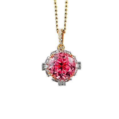 18k Yellow Gold Lotus-Cut Padparadscha Sunset Hue Pendant Necklace | BOCOS JEWELRY
