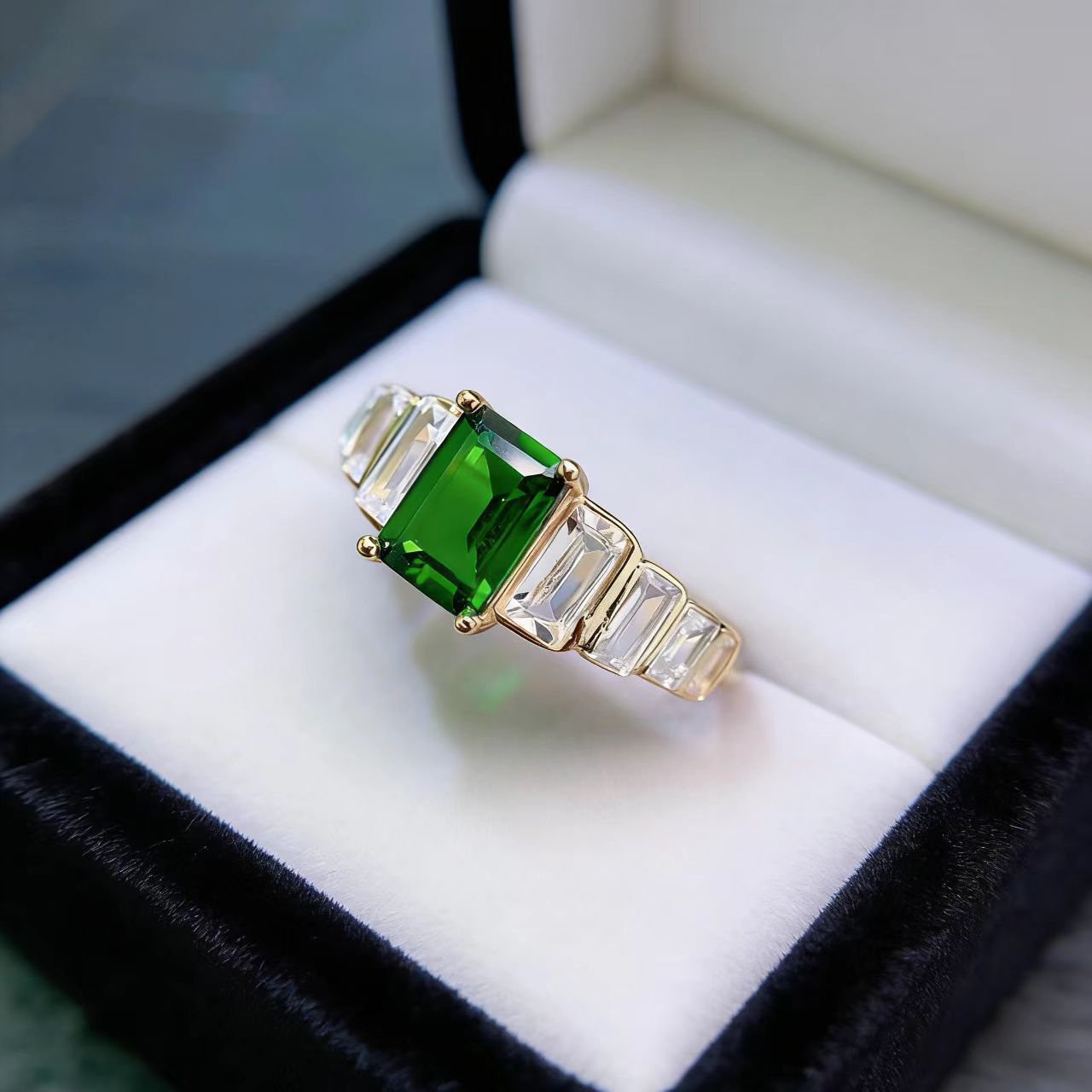 18k Yellow Gold Emerald-Cut 2ct Lab-Grown Emerald Ring | BOCOS JEWELRY