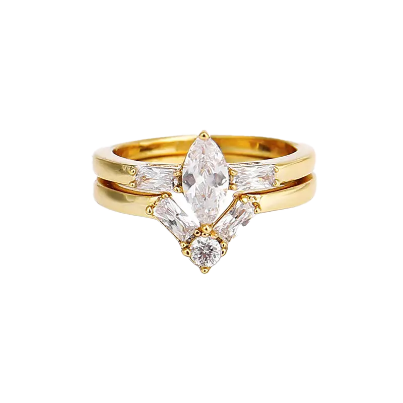 1ct Marquise-Cut Moissanite Ring Set - 18k Yellow Gold - BOCOS JEWELRY