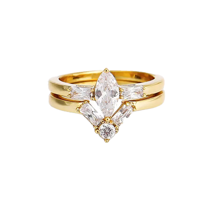1ct Marquise-Cut Moissanite Ring Set - 18k Yellow Gold - BOCOS JEWELRY
