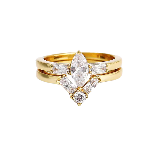 1ct Marquise-Cut Moissanite Ring Set - 18k Yellow Gold - BOCOS JEWELRY