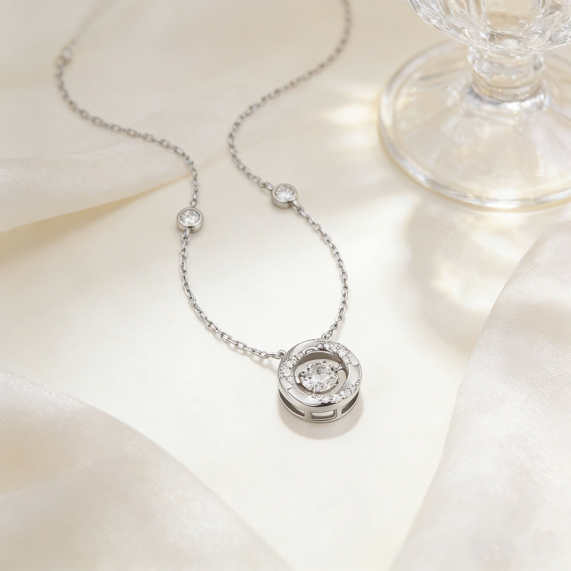 0.5ct Round-Cut Moissanite Necklace - 18k White Gold - BOCOS JEWELRY