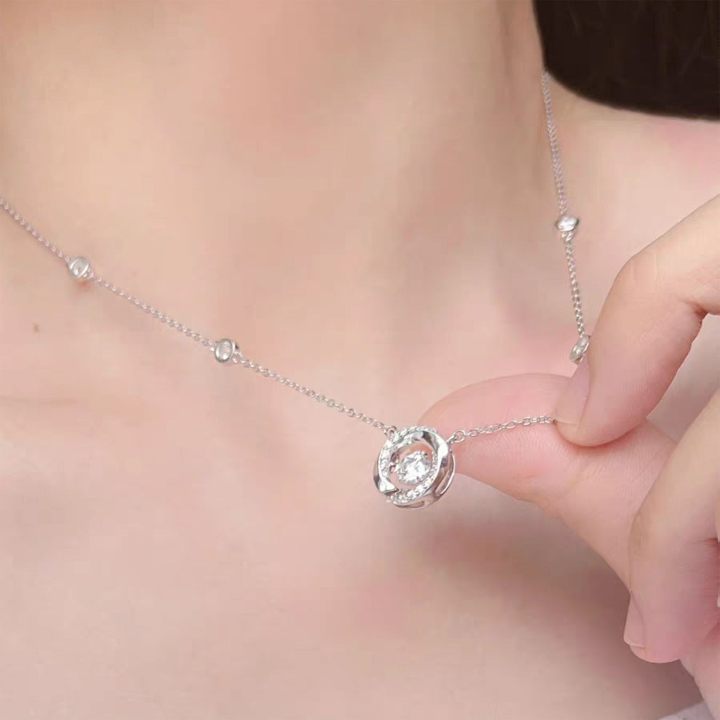 0.5ct Round-Cut Moissanite Necklace - 18k White Gold - BOCOS JEWELRY