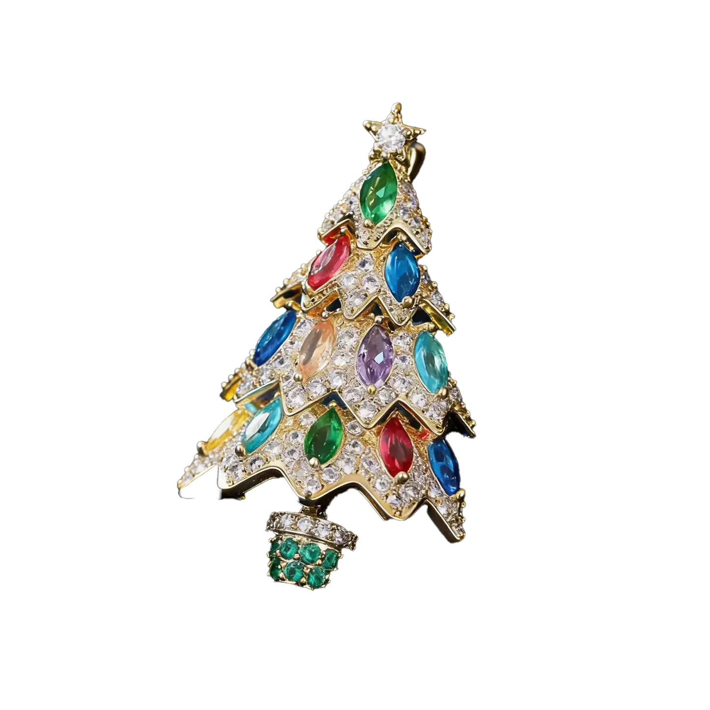 2.5ct Marquise-Cut Lab-Grown Colored Gemstone Christmas Tree Brooch - Gold-Plated S925 Silver - BOCOS JEWELRY