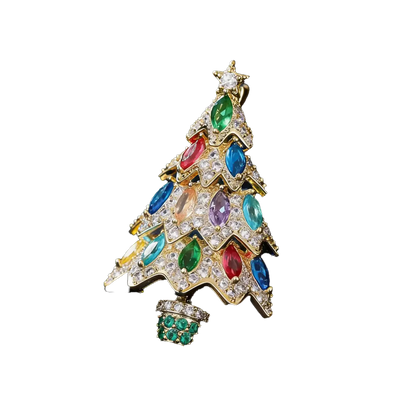 2.5ct Marquise-Cut Lab-Grown Colored Gemstone Christmas Tree Brooch - Gold-Plated S925 Silver - BOCOS JEWELRY