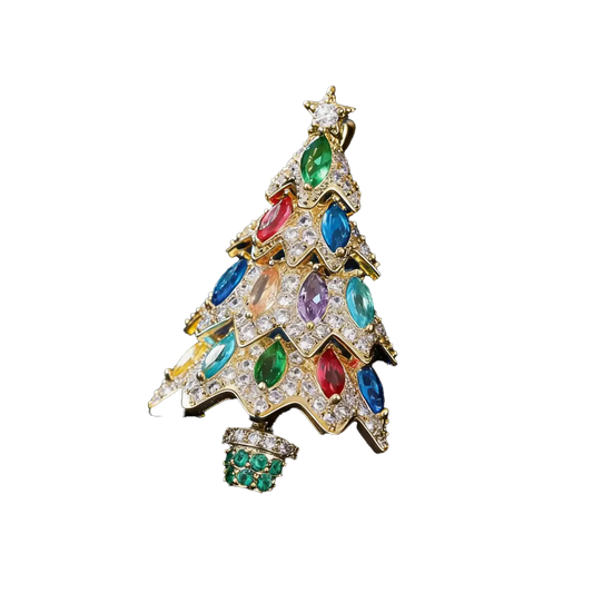 2.5ct Marquise-Cut Lab-Grown Colored Gemstone Christmas Tree Brooch - Gold-Plated S925 Silver - BOCOS JEWELRY