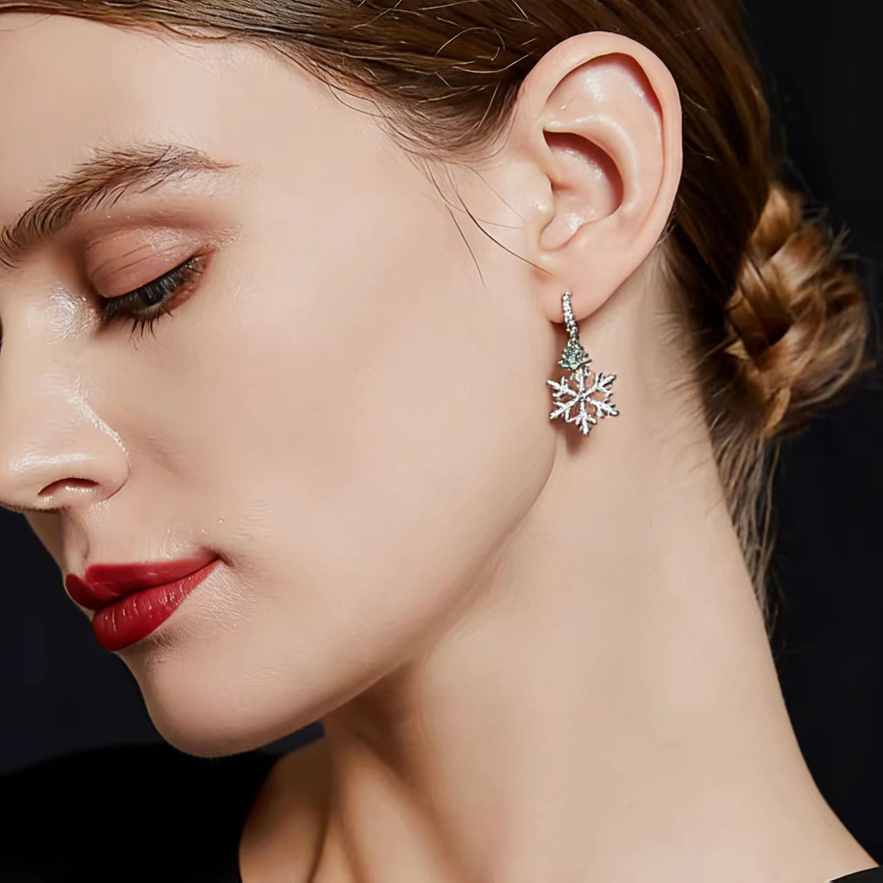 1.0ct Round-Cut Moissanite & Natural Pearl Asymmetric Christmas Drop Earrings - S925 Silver - BOCOS JEWELRY