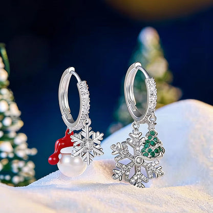 1.0ct Round-Cut Moissanite & Natural Pearl Asymmetric Christmas Drop Earrings - S925 Silver - BOCOS JEWELRY