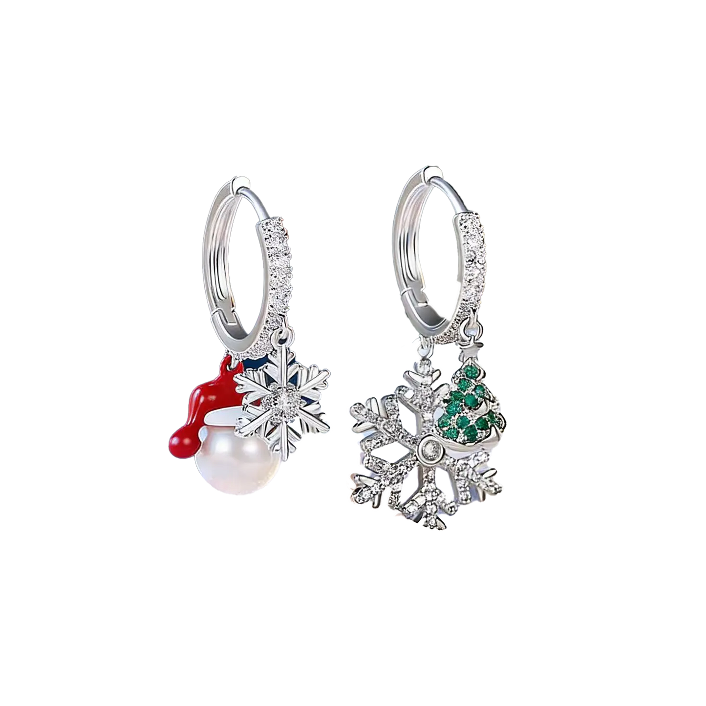 1.0ct Round-Cut Moissanite & Natural Pearl Asymmetric Christmas Drop Earrings - S925 Silver - BOCOS JEWELRY