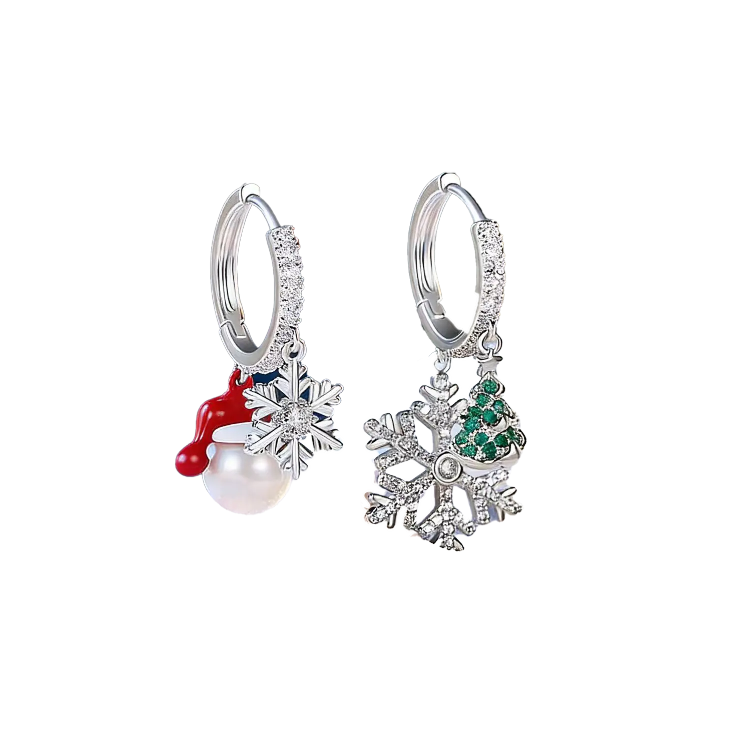 1.0ct Round-Cut Moissanite & Natural Pearl Asymmetric Christmas Drop Earrings - S925 Silver - BOCOS JEWELRY