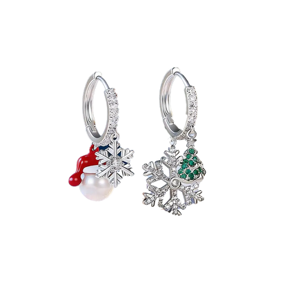 1.0ct Round-Cut Moissanite & Natural Pearl Asymmetric Christmas Drop Earrings - S925 Silver - BOCOS JEWELRY