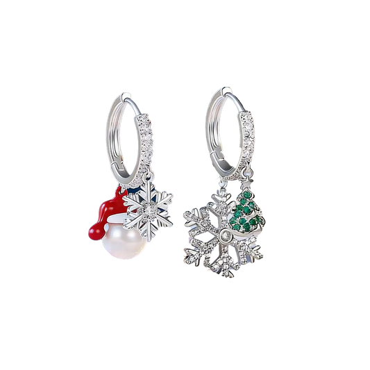 1.0ct Round-Cut Moissanite & Natural Pearl Asymmetric Christmas Drop Earrings - S925 Silver - BOCOS JEWELRY