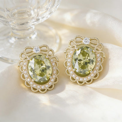 1.5ct Oval-Cut Lab-Grown Peridot Stud Earrings - Gold-Plated S925 Silver - BOCOS JEWELRY