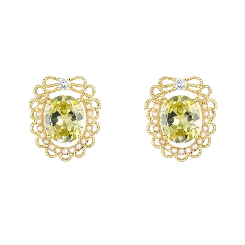 1.5ct Oval-Cut Lab-Grown Peridot Stud Earrings - Gold-Plated S925 Silver - BOCOS JEWELRY