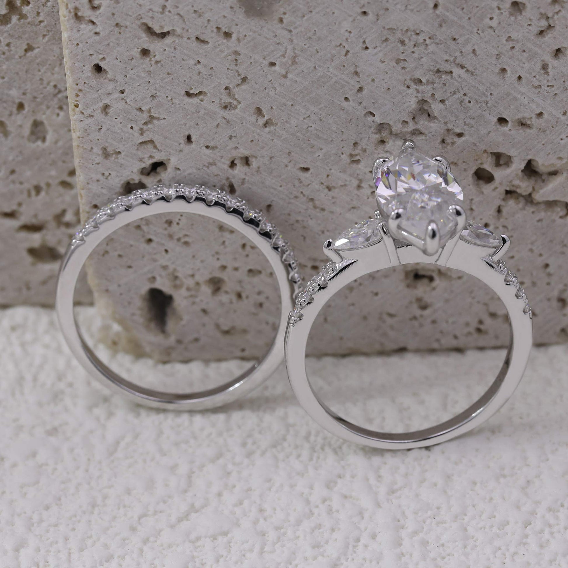 4ct Marquise Cut Moissanite Engagement Ring with Side Stones – 925 Sterling Silver Wedding Band - bocosjewelry