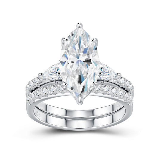4ct Marquise Cut Moissanite Engagement Ring with Side Stones – 925 Sterling Silver Wedding Band - bocosjewelry