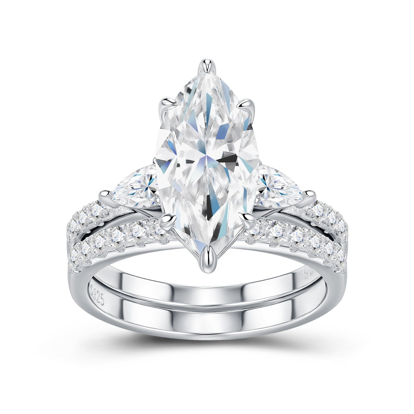 4ct Marquise Cut Moissanite Engagement Ring with Side Stones – 925 Sterling Silver Wedding Band - bocosjewelry