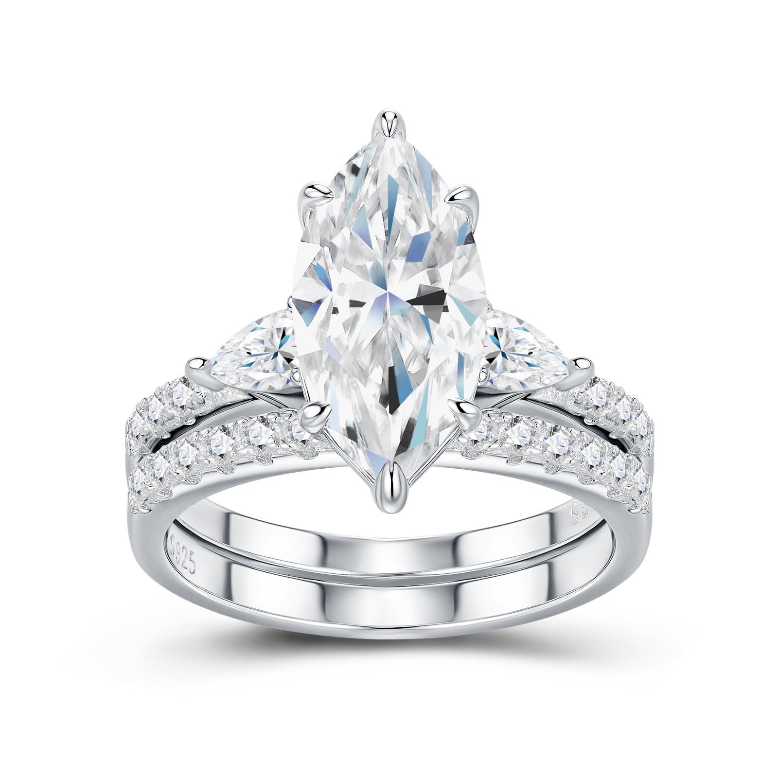 4ct Marquise Cut Moissanite Engagement Ring with Side Stones – 925 Sterling Silver Wedding Band - bocosjewelry