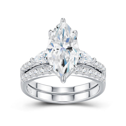 4ct Marquise Cut Moissanite Engagement Ring with Side Stones – 925 Sterling Silver Wedding Band - bocosjewelry