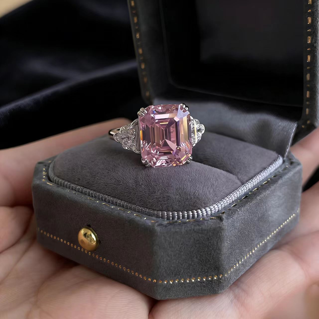 3.0ct Asscher-Cut Lab-Grown Pink Sapphire Ring - 18k White Gold - BOCOS JEWELRY