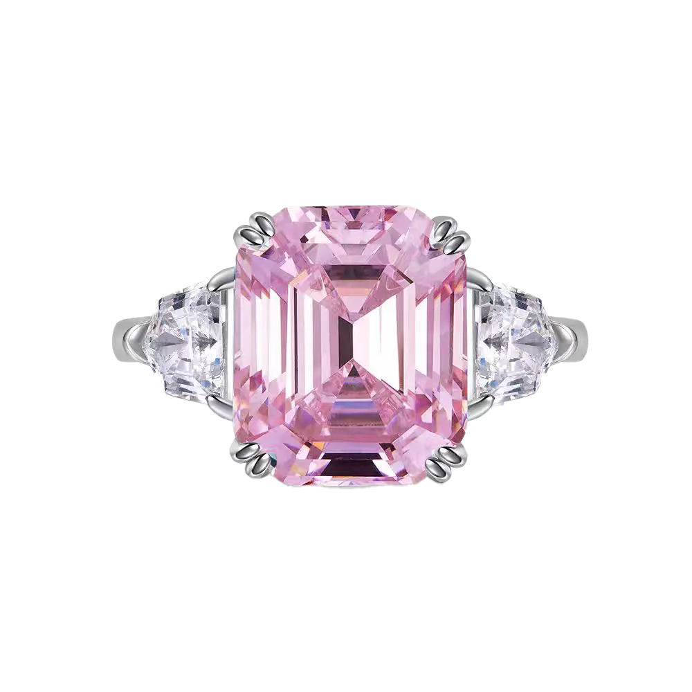3.0ct Asscher-Cut Lab-Grown Pink Sapphire Ring - 18k White Gold - BOCOS JEWELRY