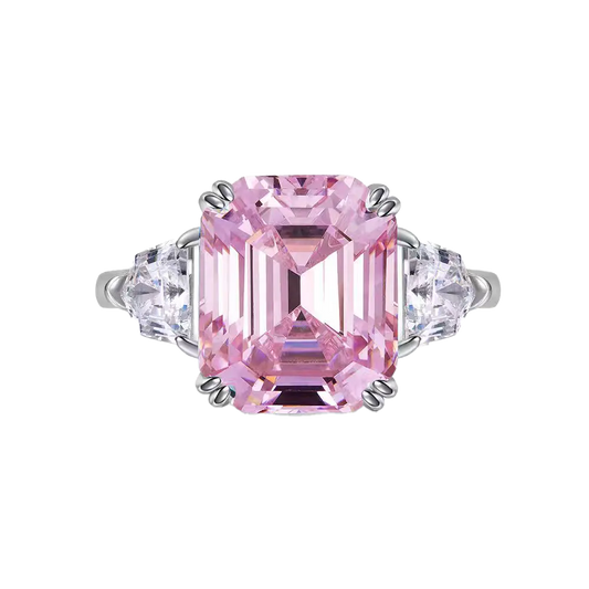 3.0ct Asscher-Cut Lab-Grown Pink Sapphire Ring - 18k White Gold - BOCOS JEWELRY
