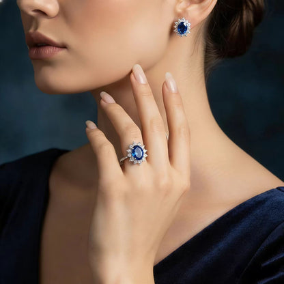 2ct Oval-Cut Lab-Grown Sapphire Halo Stud Earrings - 18k White Gold - BOCOS JEWELRY