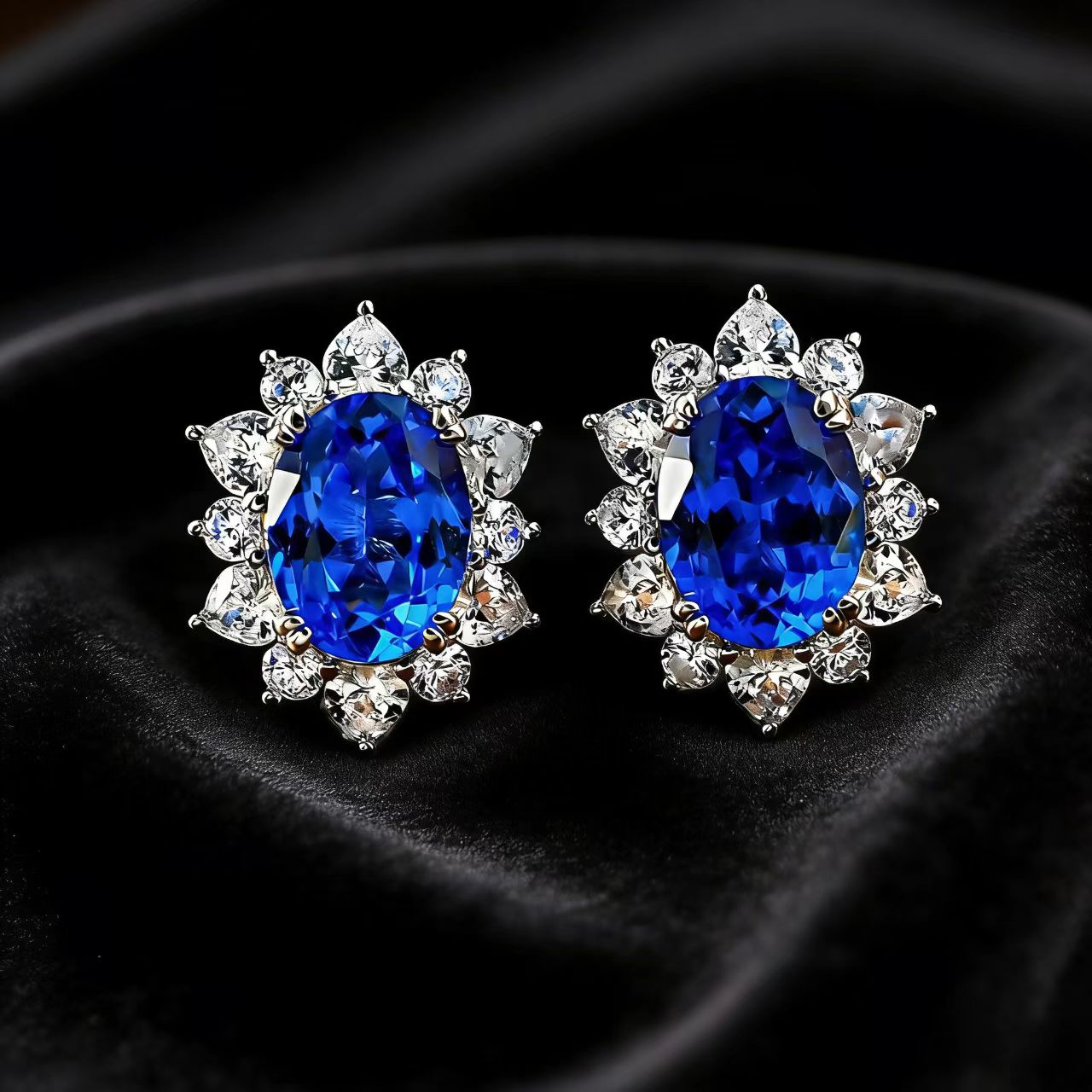 2ct Oval-Cut Lab-Grown Sapphire Halo Stud Earrings - 18k White Gold - BOCOS JEWELRY